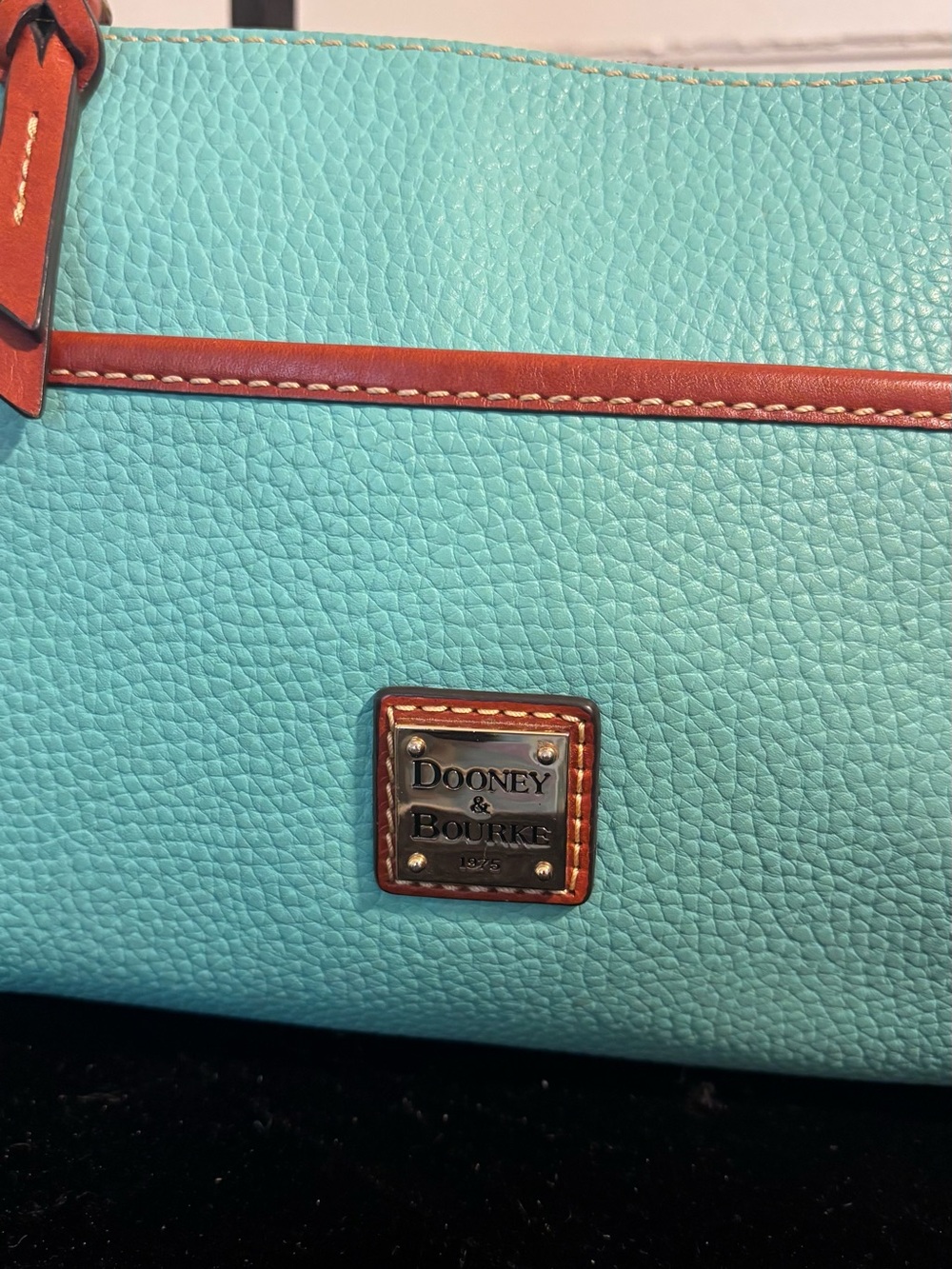 Dooney & Bourke Aqua Pebbled Leather Crossbody with Tan Trim - Picture 5 of 11